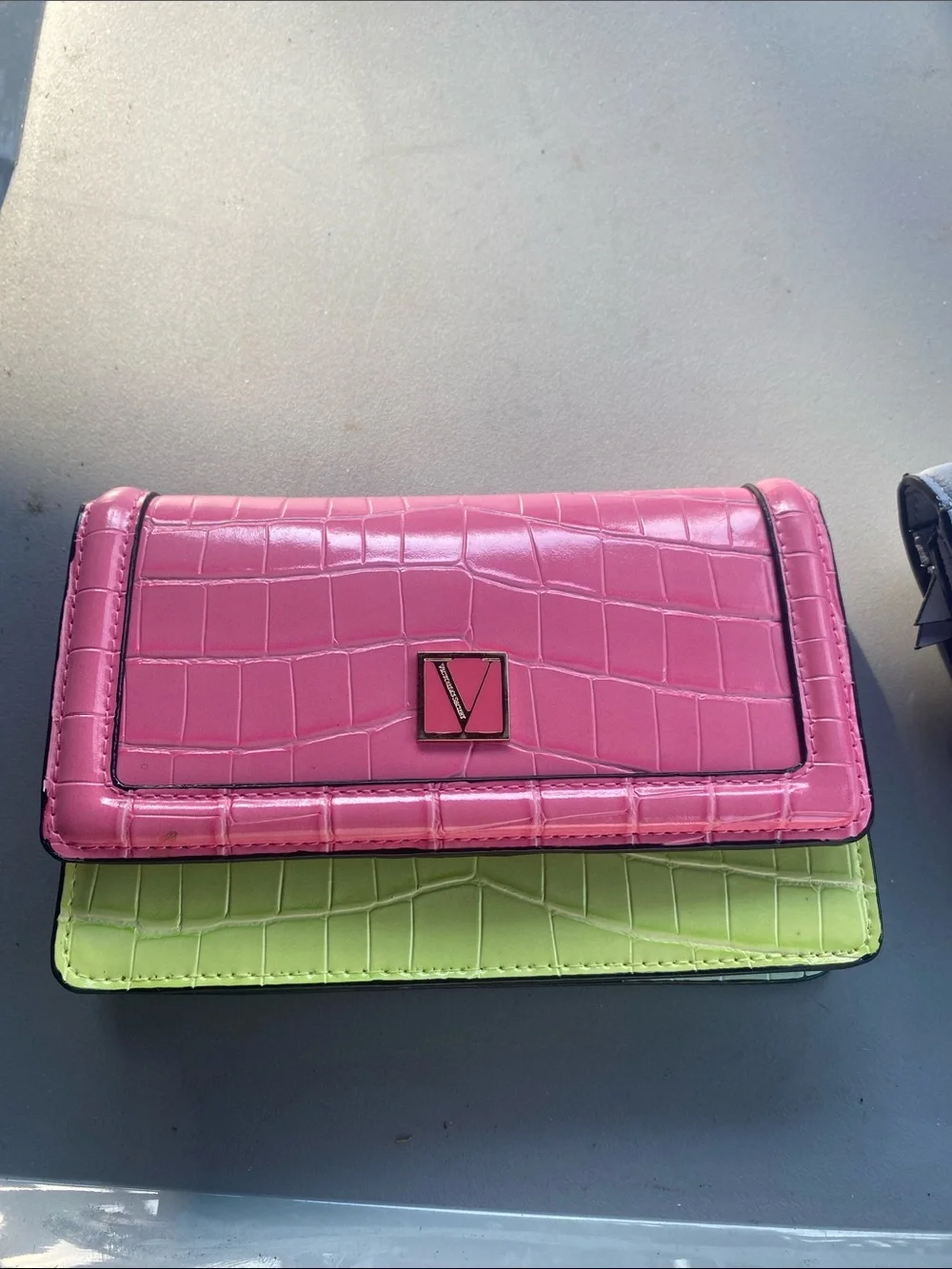 Victoria's Secret Pink and Lime Croc-Embossed Flap Wallet